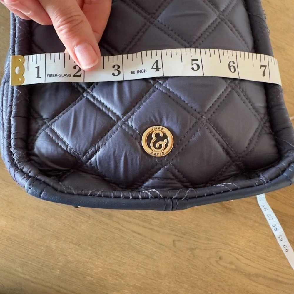 NEW Joan & David Navy Blue Quilted Nylon Large Tote Bag Gold Hardware w/ Pouch
